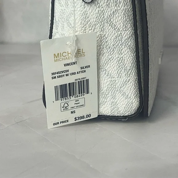 Michael Kors Vincent Crossbody White MK Signature Logo Silver/White - Picture 8 of 12